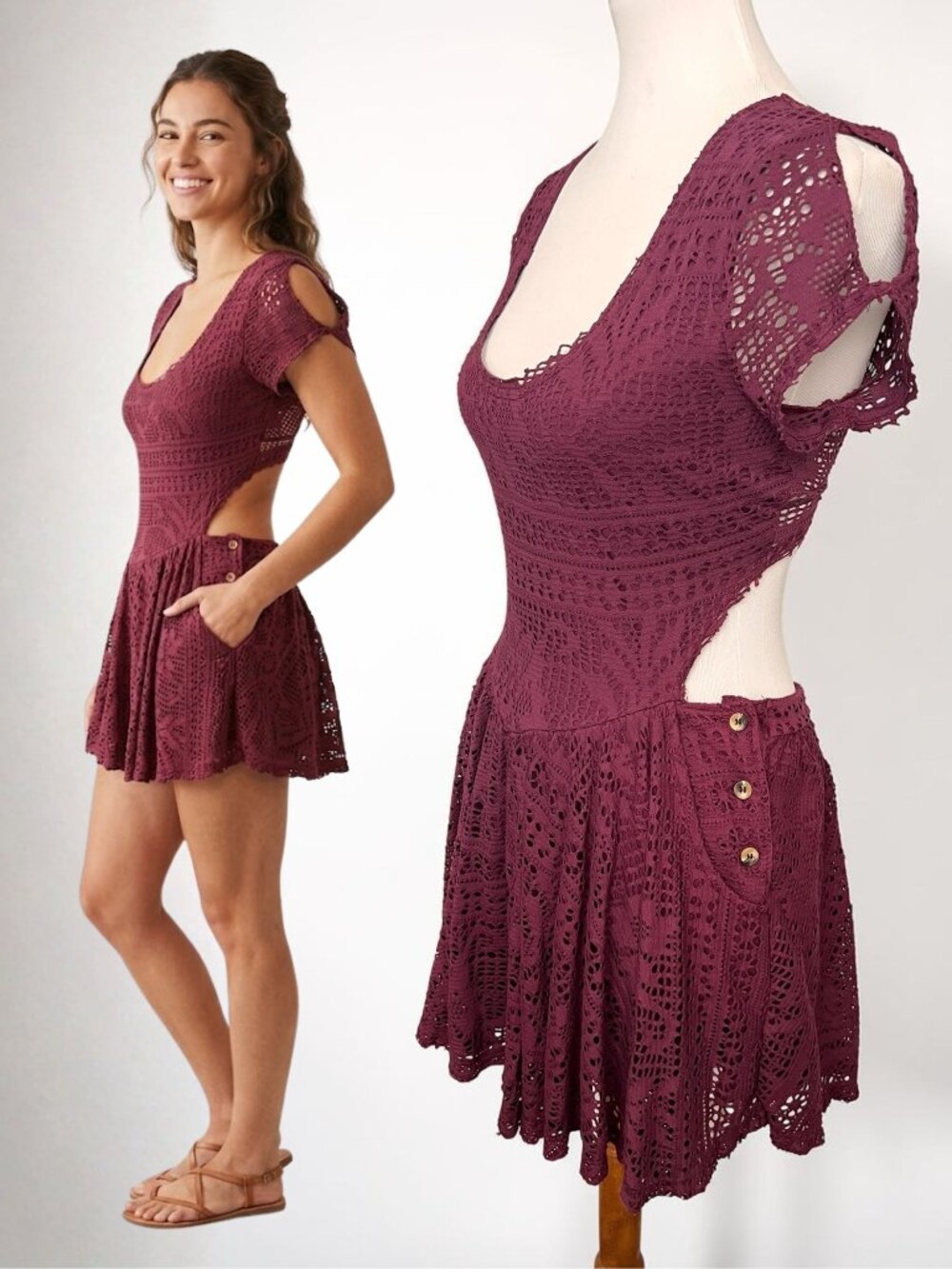 FP Beach Crochet Lace Cutout Romper NWT Medium Boho Festival
